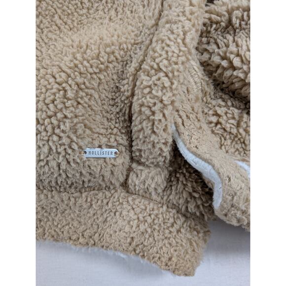 Hollister Jacket Women's Sm Tan White Reversible Sherpa Teddy Oversize Crop Cozy - Picture 2 of 12